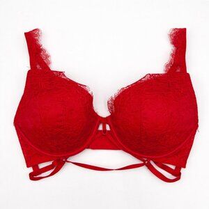 Victoria's Secret Very Sexy Strappy Lace Plunge Bra Size 32DD Red Lingerie